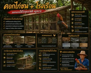 คอกไก่ชน + โรงเรือน: ออกแบบให้ไก่สุขภาพดี อยู่สบาย