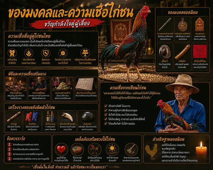 ของมงคลและความเชื่อไก่ชน: ขวัญกำลังใจคู่ผู้เลี้ยง