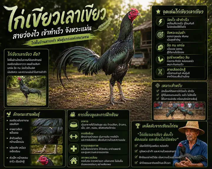 ไก่เขียวเลาเขียว: สายว่องไว เข้าทำเร็ว จังหวะแม่น