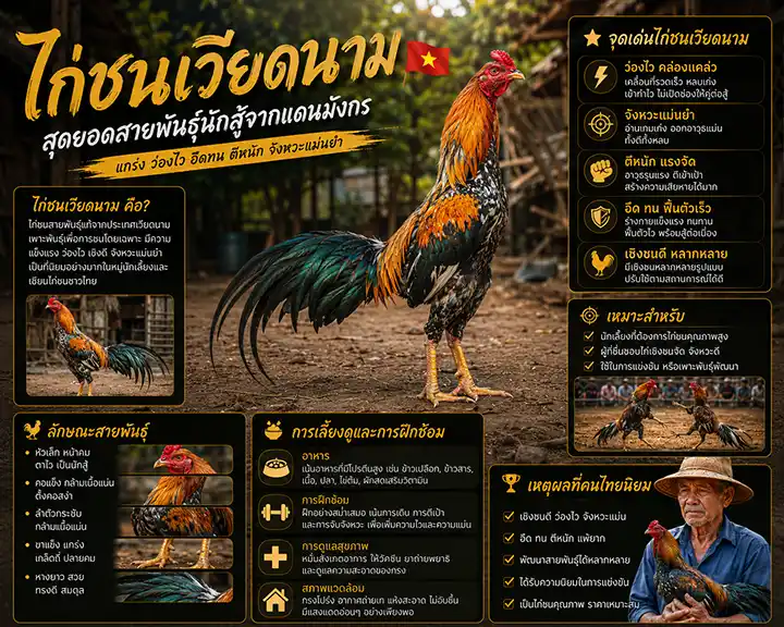 ไก่ชนเวียดนาม: จุดเด่น ลักษณะ และเหตุผลที่คนไทยนิยม